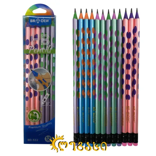 უბრალო ფანქარი ნომრიანი საშლელით 12-ც.  HB